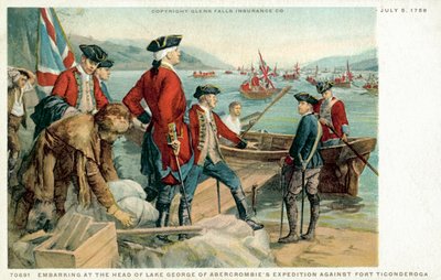 Embarcando en la cabecera del lago George de la expedición de Abercrombie contra el Fuerte Ticonderoga de American School